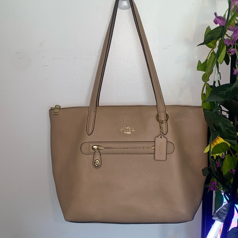 COACH Taylor Pebble Leather Zip Top Tote Bag.